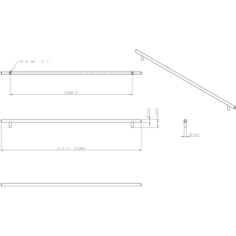 Elements 624SN: 544 mm cc Naples Round Bar Cabinet Pull - Satin Nickel
