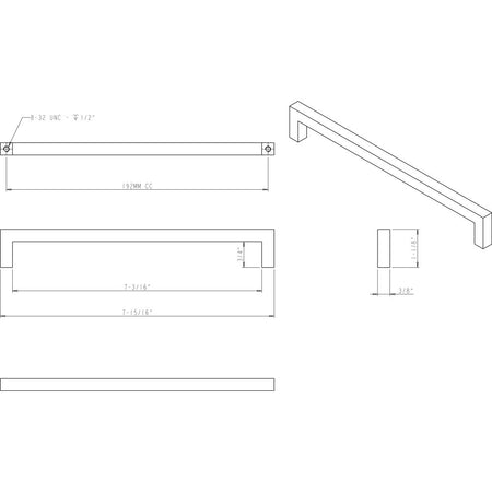 Elements 625-192PC: 192 mm cc Stanton Square Bar Cabinet Pull - Polished Chrome