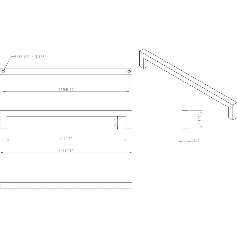 Elements 625-192SBZ: 192 mm cc Stanton Square Bar Cabinet Pull - Satin Bronze