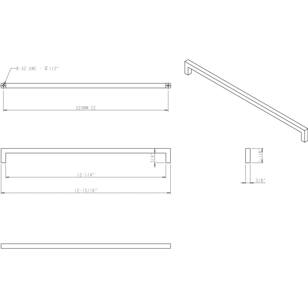 Elements 625-320MS: 320 mm cc Stanton Square Bar Cabinet Pull - Matte Silver