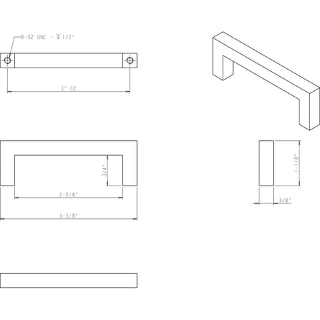 Elements 625-3MB: 3" cc Stanton Square Bar Cabinet Pull - Matte Black