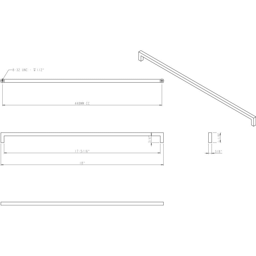 Elements 625-448BG: 448 mm cc Stanton Square Bar Cabinet Pull - Brushed Gold