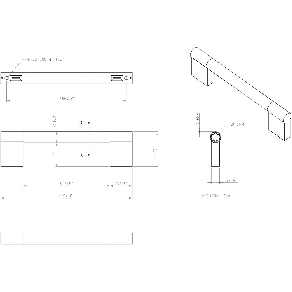 Elements 645-128MB: 128 mm cc Knox Round Bar Cabinet Pull - Matte Black