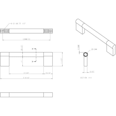 Elements 645-128PC: 128 mm cc Knox Round Bar Cabinet Pull - Polished Chrome