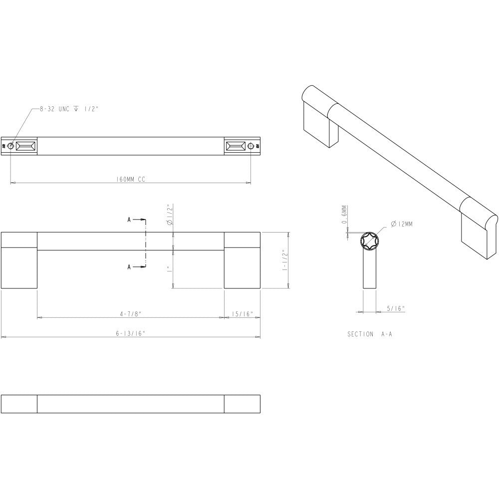 Elements 645-160MB: 160 mm cc Knox Round Bar Cabinet Pull - Matte Black