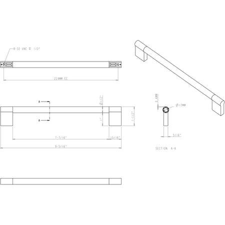 Elements 645-224PC: 224 mm cc Knox Round Bar Cabinet Pull - Polished Chrome