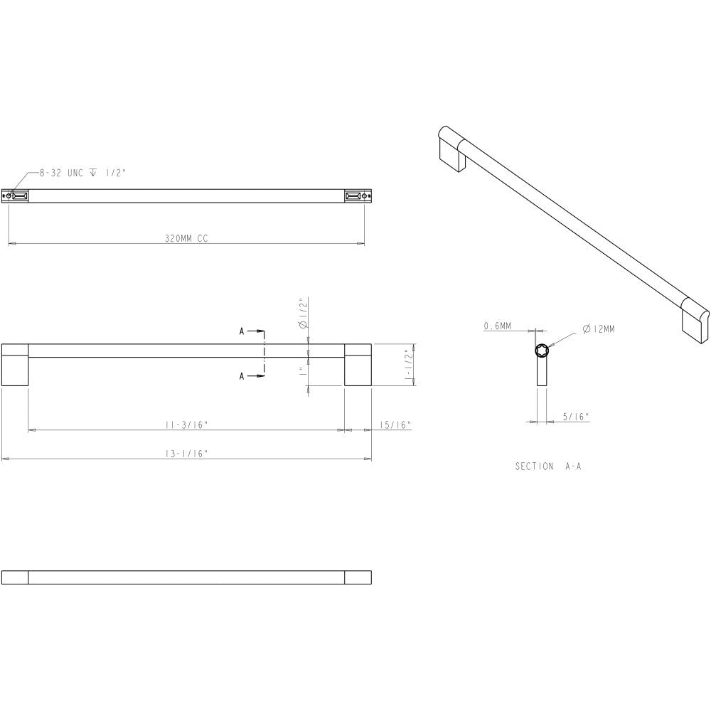 Elements 645-320SN: 320 mm cc Knox Round Bar Cabinet Pull - Satin Nickel