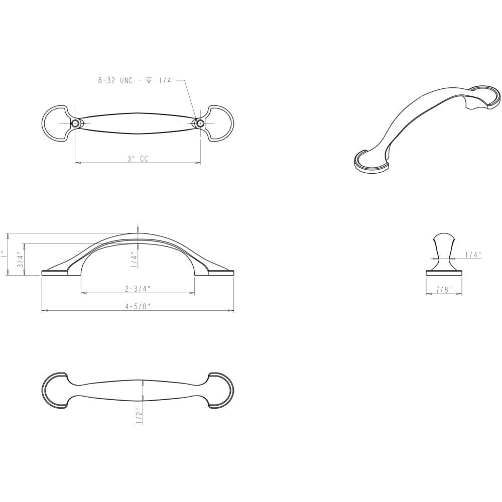 Elements 647-3PC: 3" cc Watervale D-Handle Cabinet Pull - Polished Chrome