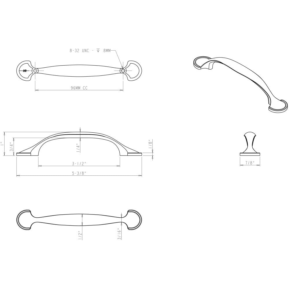 Elements 647-96BNBDL: 96 mm cc Watervale D-Handle Cabinet Pull - Brushed Pewter