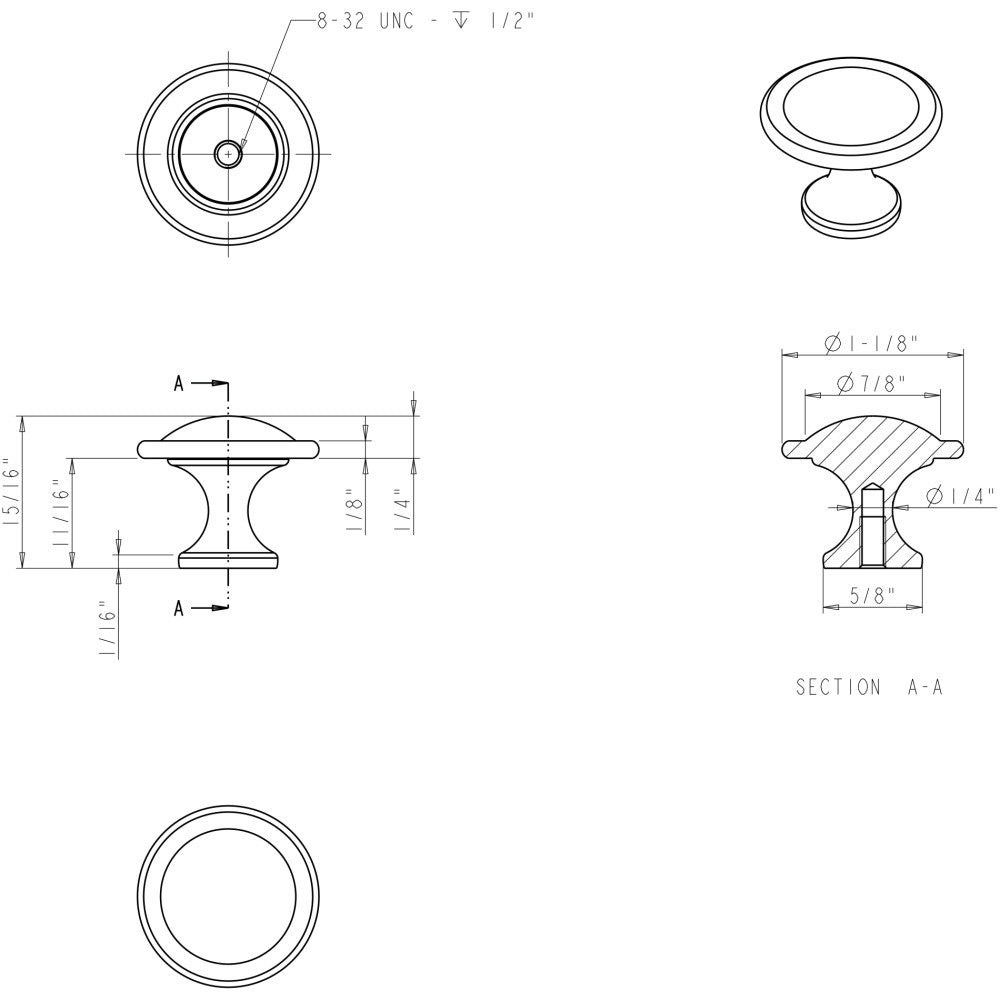 Elements 647DBAC: 1-1/8" Watervale Round Cabinet Knob - Brushed Oil Rubbed Bronze