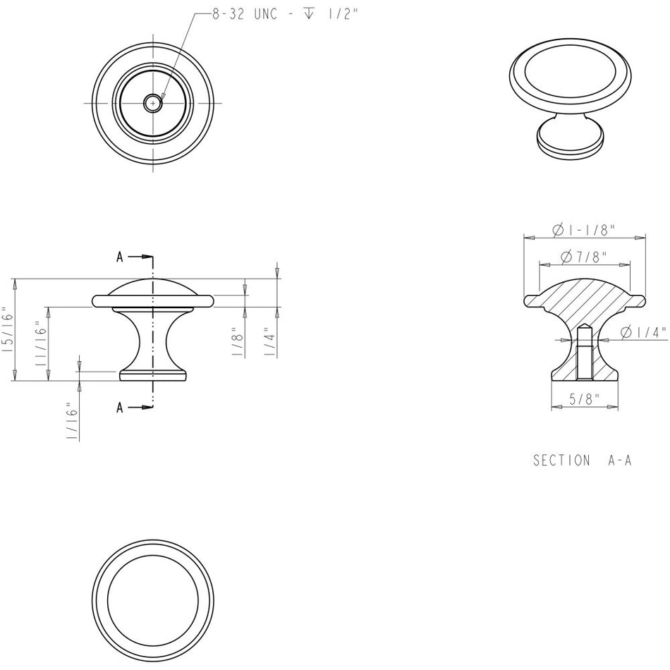 Elements 647PC: 1-1/8" Watervale Round Cabinet Knob - Polished Chrome