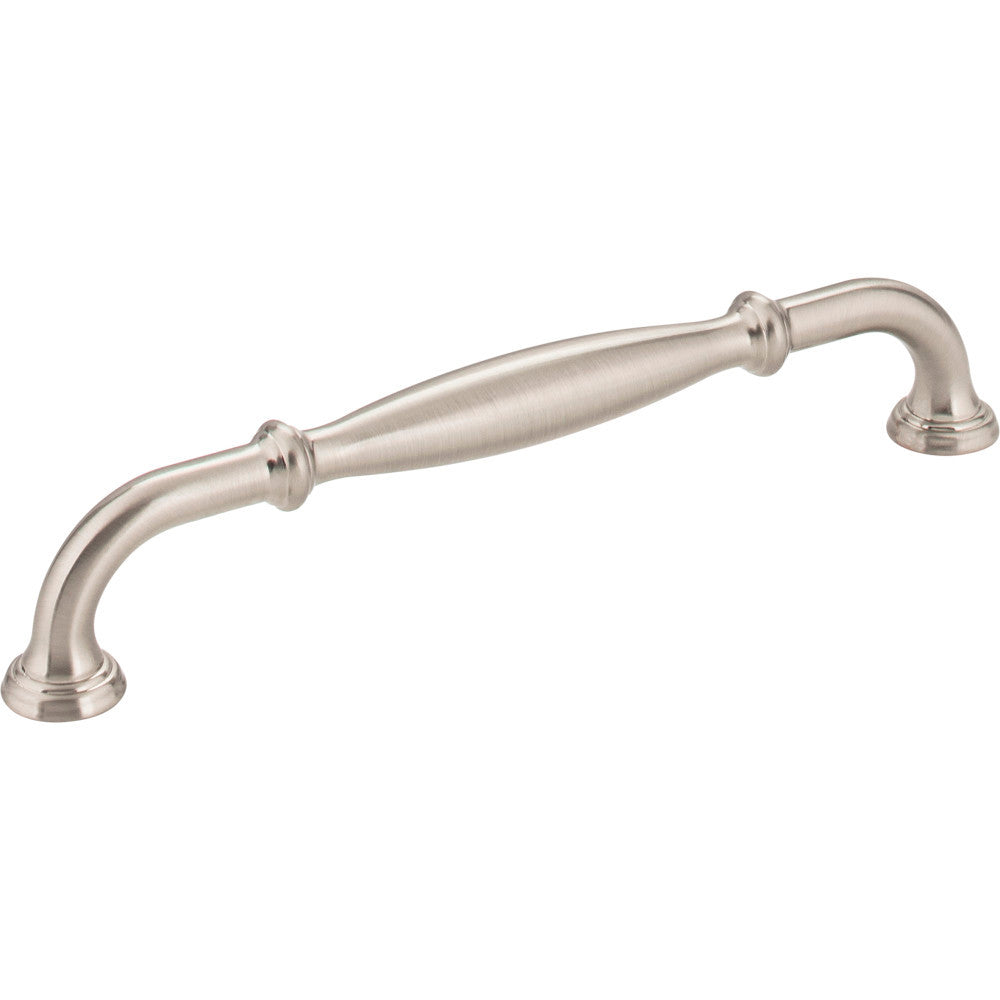 Jeffrey Alexander 658-160SN: 160mm cc Tiffany D-Handle Cabinet Pull - Satin Nickel
