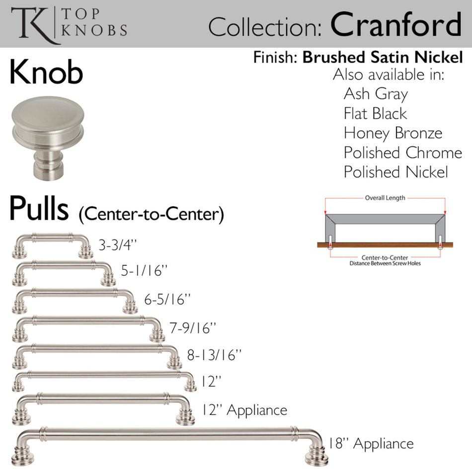 Top Knobs TK3140BSN: 1-1/4" Cranford Round Cabinet Knob - Brushed Satin Nickel