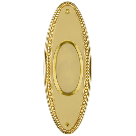 Nostalgic Warehouse 701070: 6-3/4" Oval Beaded Flush Door Pull - Polished Brass