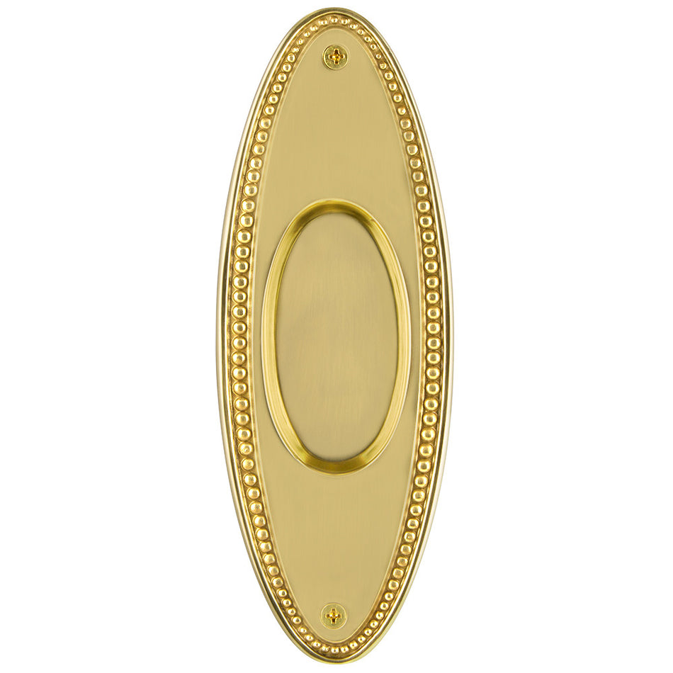 Nostalgic Warehouse 701070: 6-3/4" Oval Beaded Flush Door Pull - Polished Brass