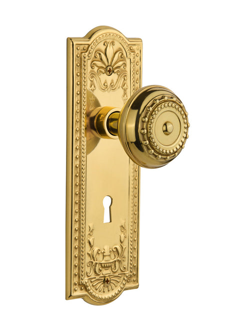 Nostalgic 701095: Meadows Backplate w/Meadows Knob Single Dummy Door Set - Polished Brass