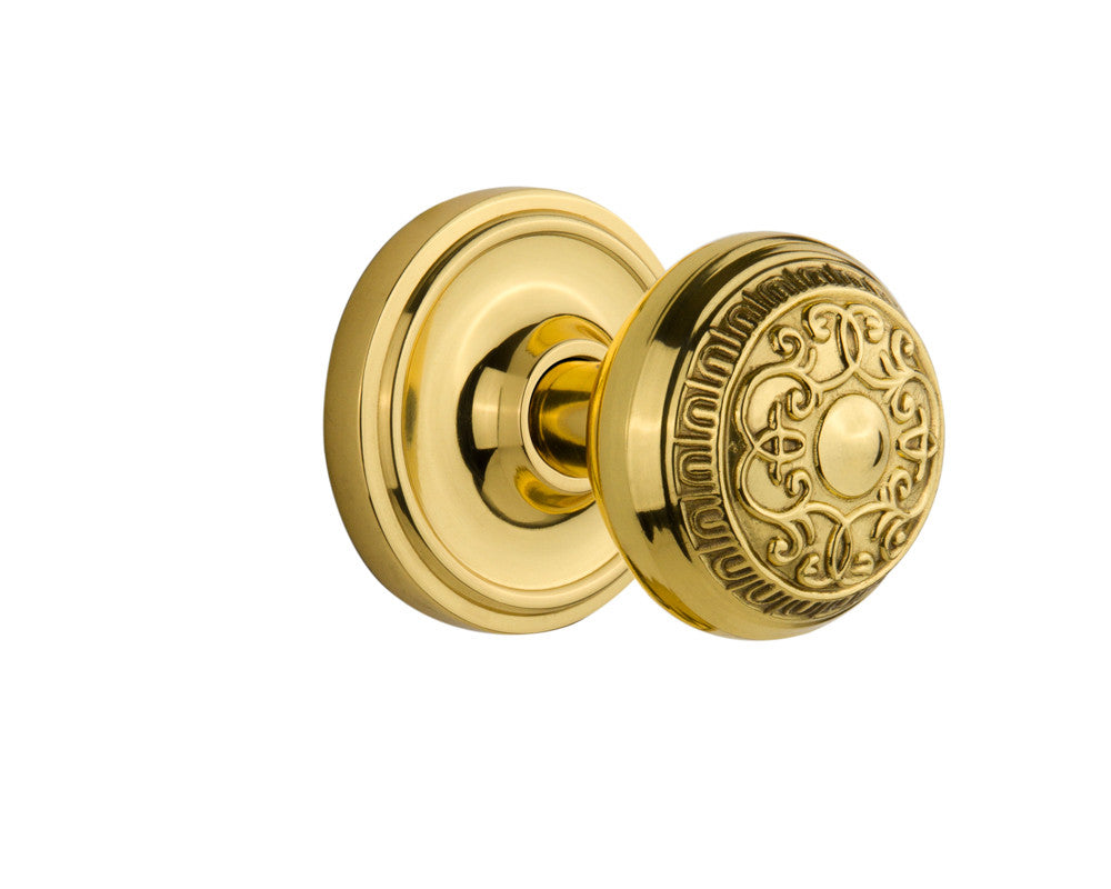 Nostalgic 701159: Classic Rosette w/Egg & Dart Knob Single Dummy Door Set - Polished Brass