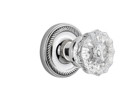 Nostalgic 701177: Rope Rosette w/Clear Crystal Glass Knob Privacy Door Set - Bright Chrome