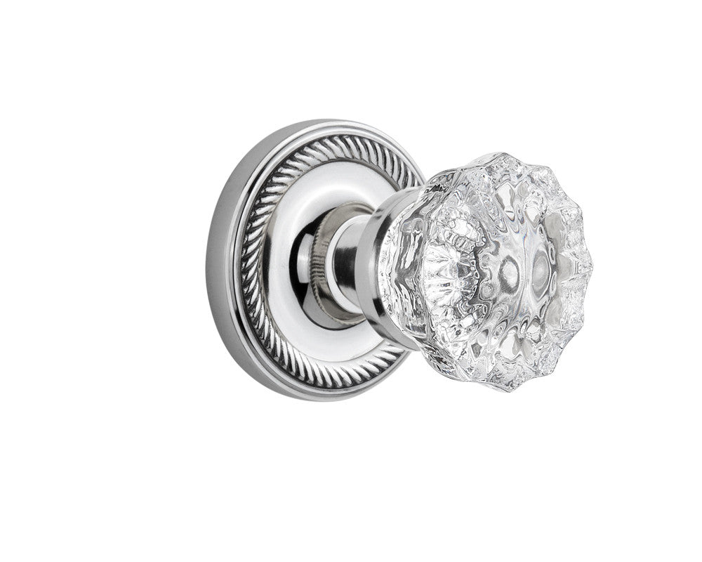 Nostalgic 701179: Rope Rosette w/Clear Crystal Glass Knob Passage Door Set - Bright Chrome