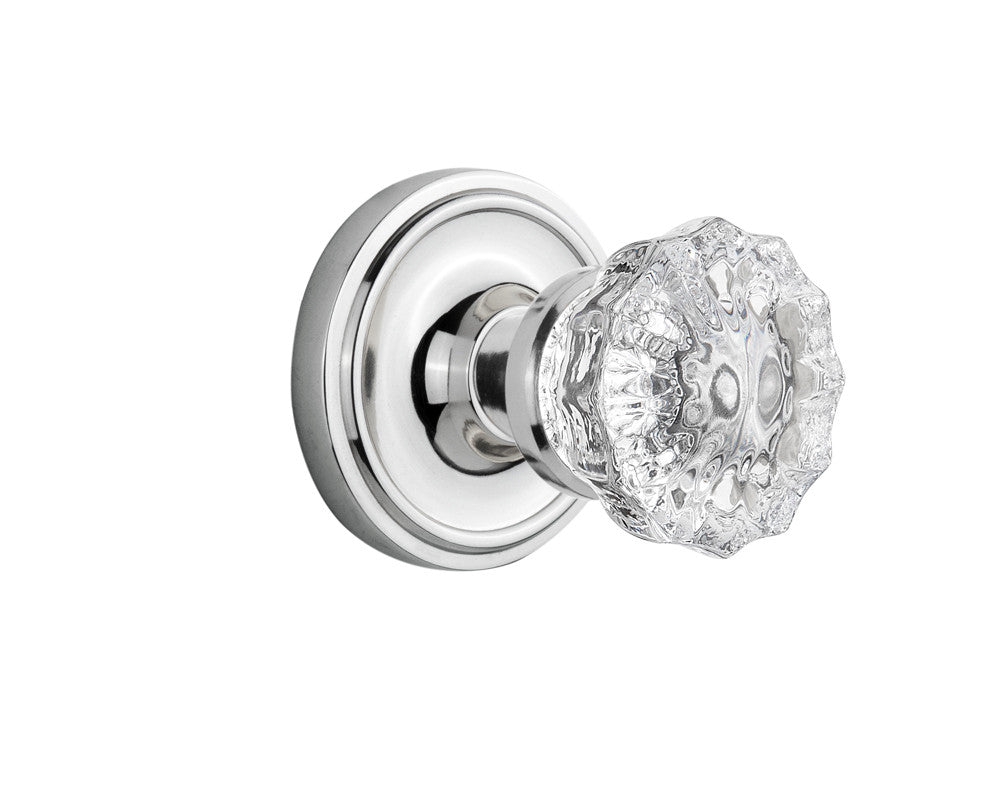 Nostalgic 701197: Classic Rosette w/Clear Crystal Glass Knob Privacy Door Set - Bright Chrome