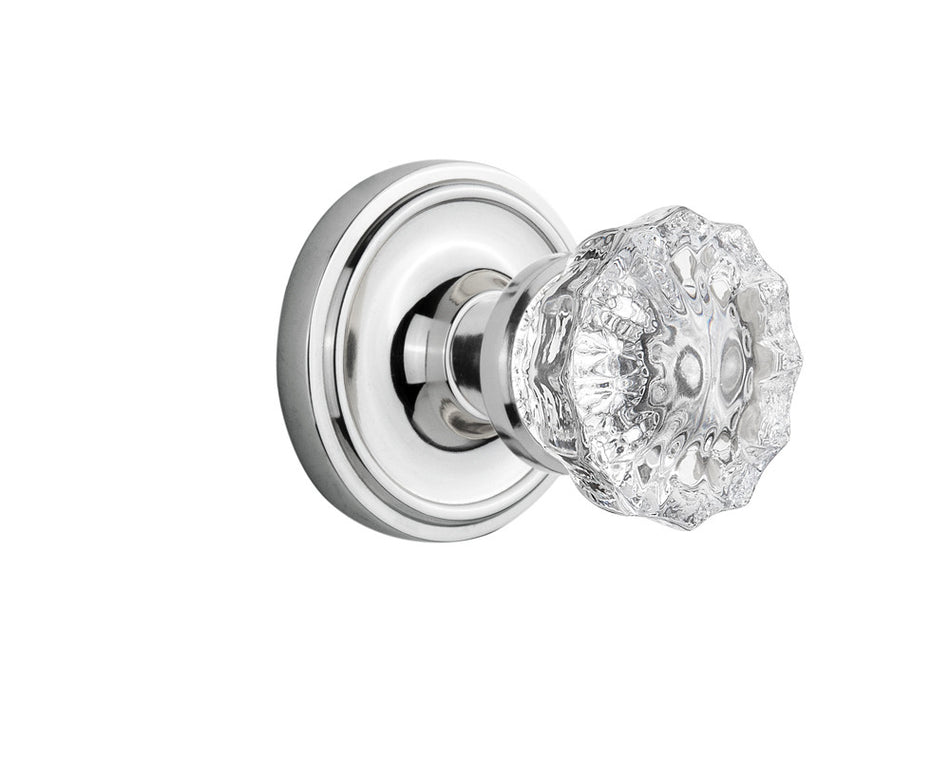 Nostalgic 701198: Classic Rosette w/Clear Glass Crystal Knob Passage Door Set - Bright Chrome