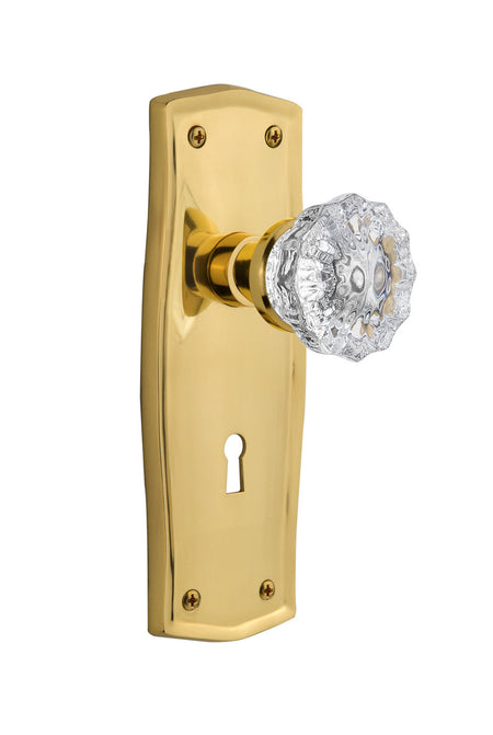 Nostalgic 701226: Prairie Backplate w/Clear Crystal Glass Knob Passage Door Set - Polished Brass