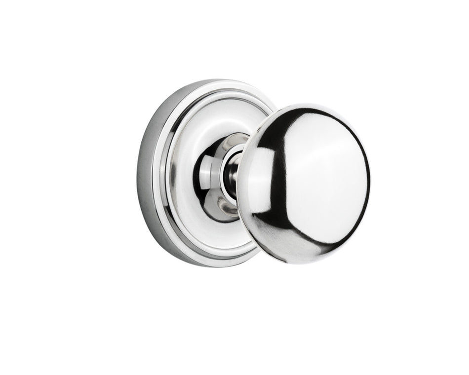 Nostalgic 701230: Classic Rosette w/New York Knob Privacy Door Set - Bright Chrome