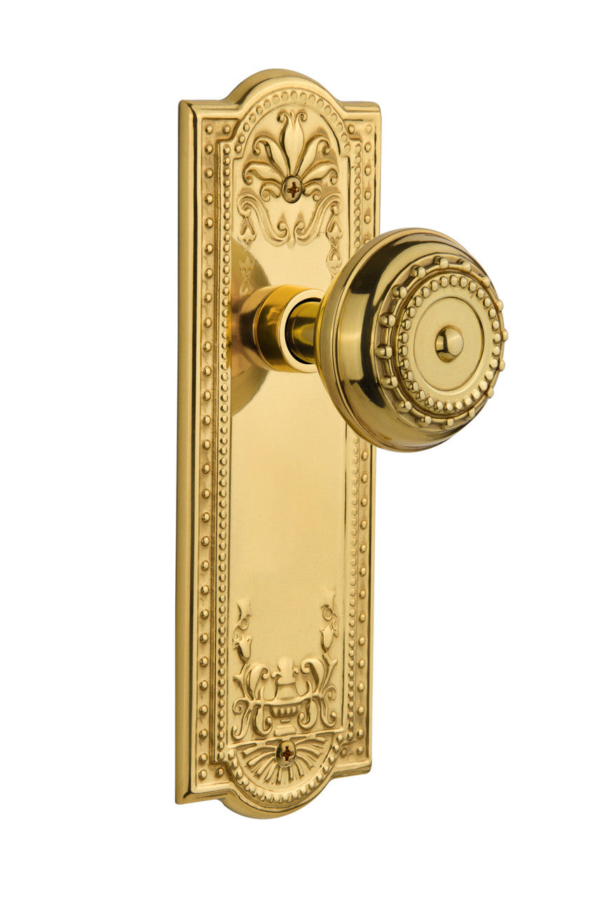 Nostalgic 701252: Meadows Backplate w/Meadows Knob Passage Door Set - Polished Brass