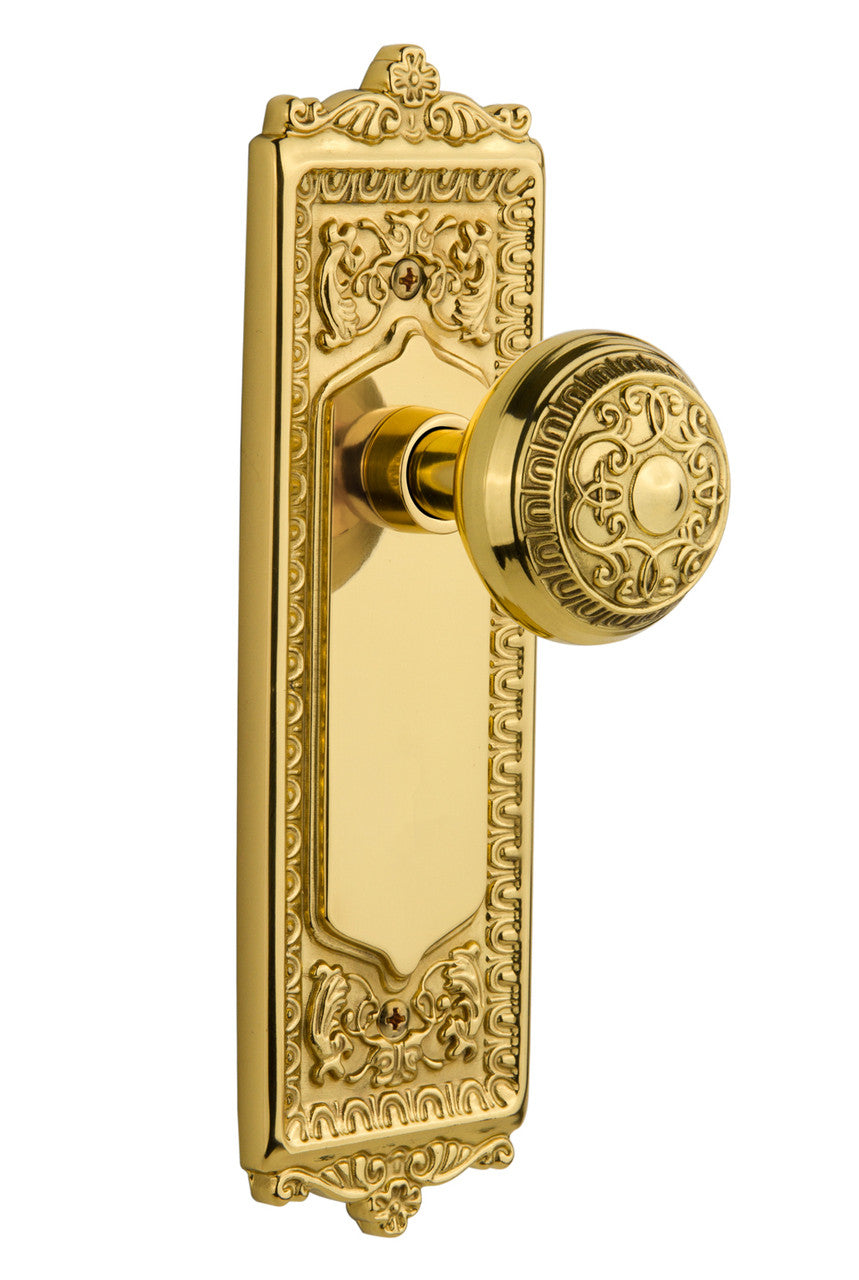 Nostalgic 701253: Egg & Dart Backplate w/Egg & Dart Knob Single Dummy Door Set - Polished Brass