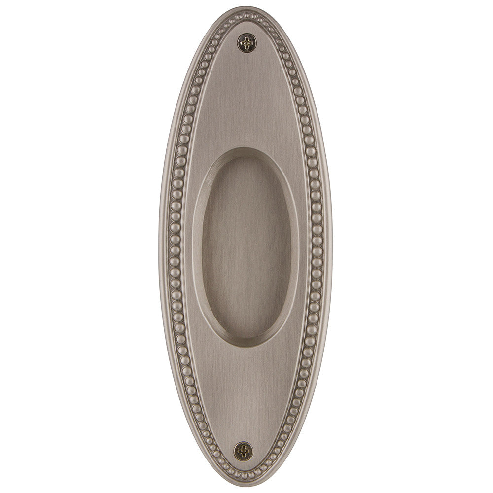 Nostalgic Warehouse 701403: 6-3/4" Oval Beaded Flush Door Pull - Satin Nickel