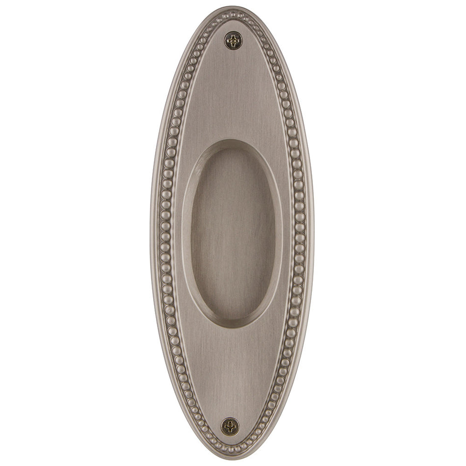 Nostalgic Warehouse 701403: 6-3/4" Oval Beaded Flush Door Pull - Satin Nickel