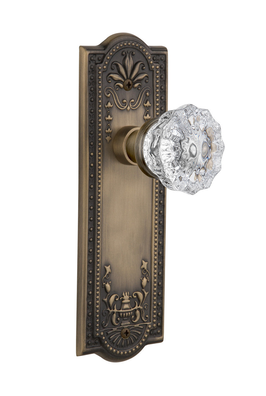 Nostalgic 701837: Meadows Backplate w/Clear Crystal Glass Knob Privacy Door Set - Antique Brass