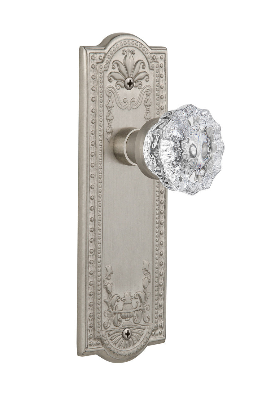 Nostalgic 701839: Meadows Backplate w/Clear Crystal Glass Knob Privacy Door Set - Satin Nickel