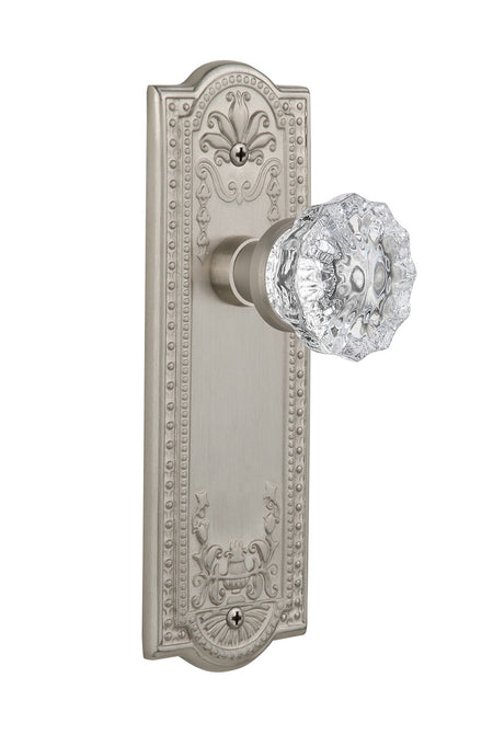 Nostalgic 701839: Meadows Backplate w/Clear Crystal Glass Knob Privacy Door Set - Satin Nickel