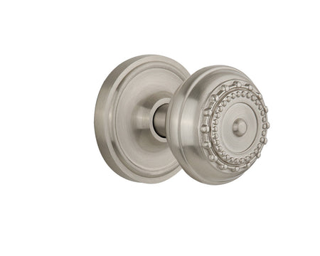 Nostalgic 701857: Classic Rosette w/Meadows Knob Passage Door Set - Satin Nickel
