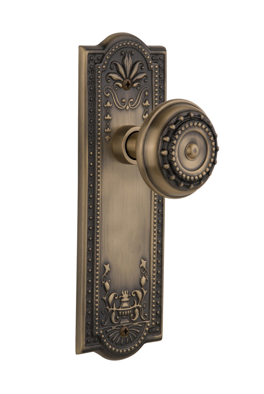 Nostalgic 701900: Meadows Backplate w/Meadows Knob Privacy Door Set - Antique Brass