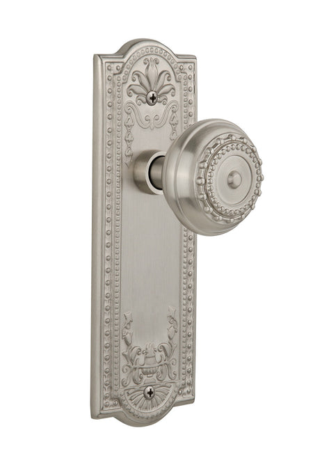 Nostalgic 701905: Meadows Backplate w/Meadows Knob Passage Door Set - Satin Nickel