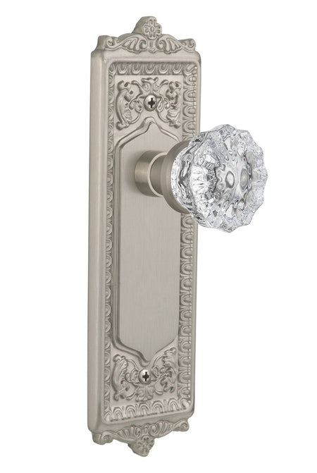 Nostalgic 701938: Egg & Dart Backplate w/Clear Crystal Glass Knob Single Dummy Door Set - Satin Nickel
