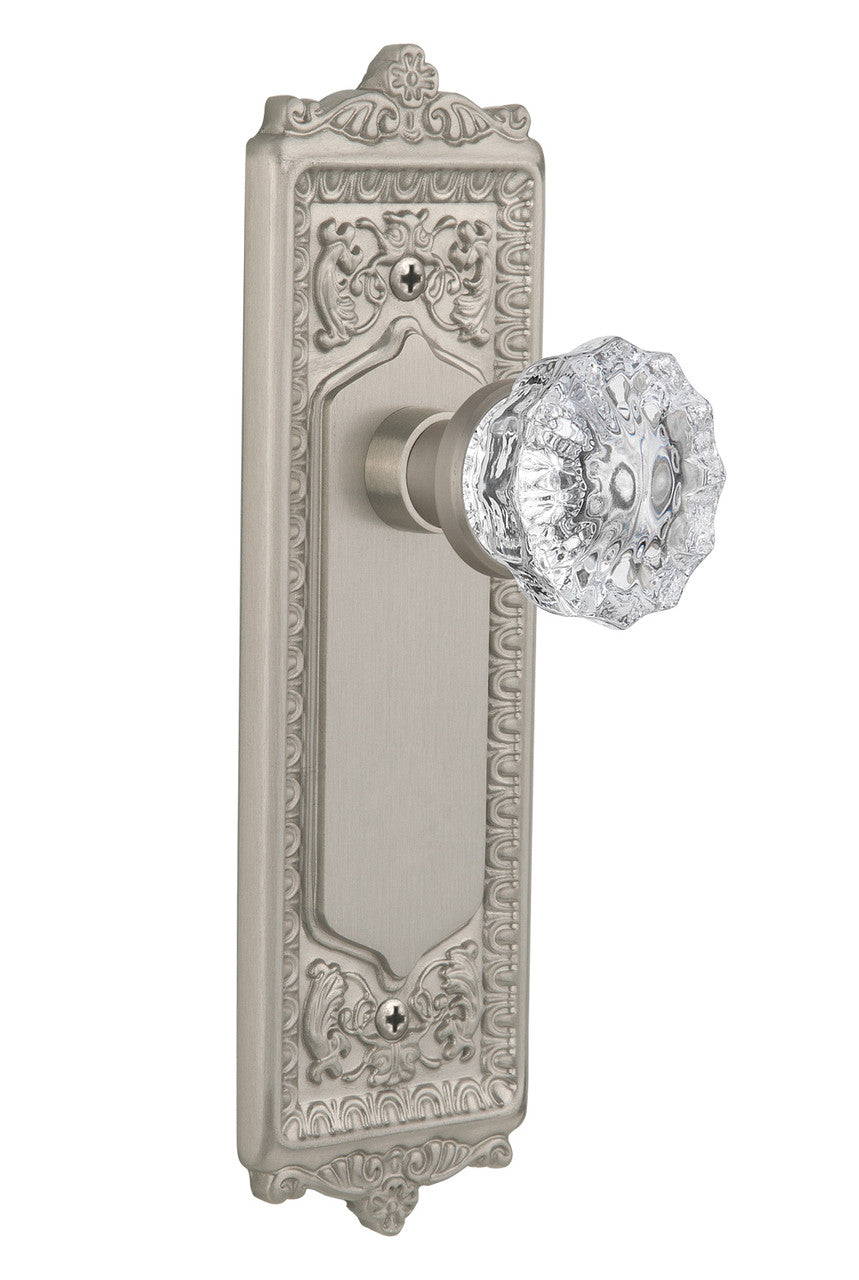 Nostalgic 701944: Egg & Dart Backplate w/Clear Crystal Glass Knob Privacy Door Set - Satin Nickel