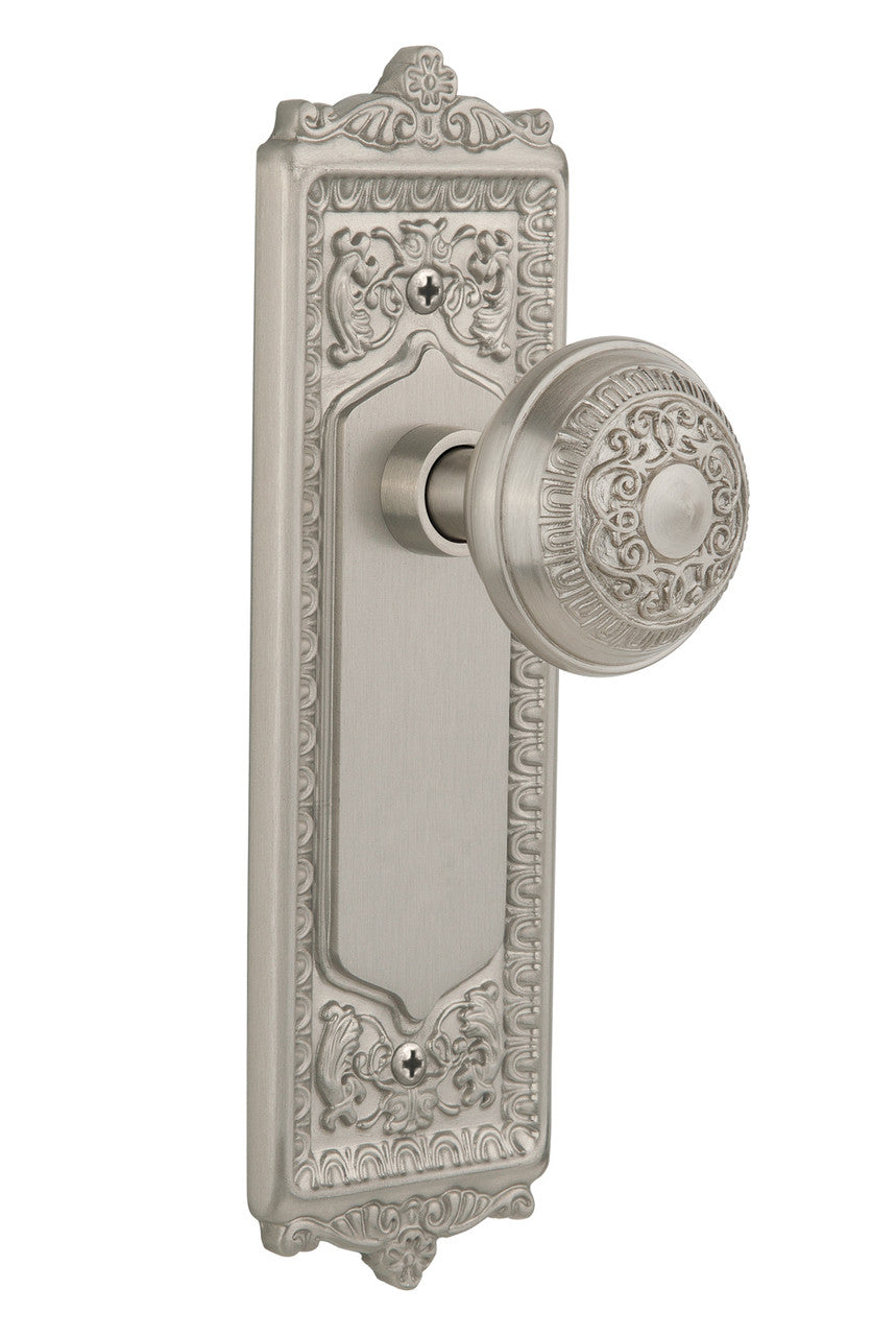 Nostalgic 702001: Egg & Dart Backplate w/Egg & Dart Knob Single Dummy Door Set - Satin Nickel