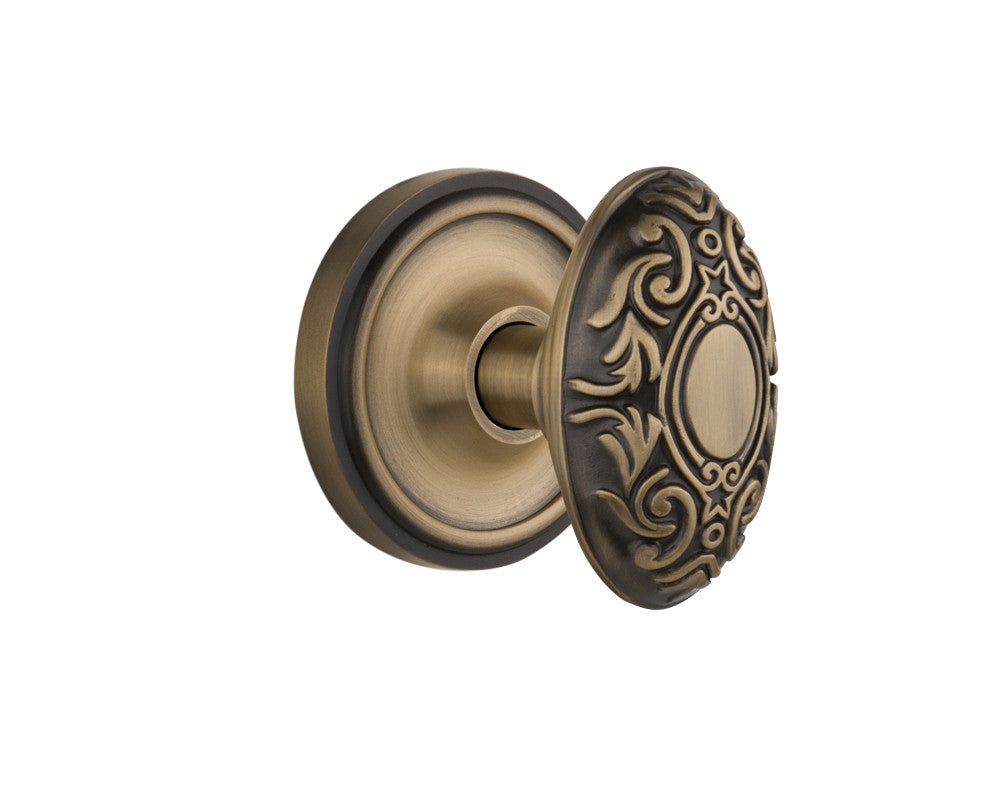 Nostalgic 702035: Classic Rosette w/Victorian Knob Privacy Door Set - Antique Brass