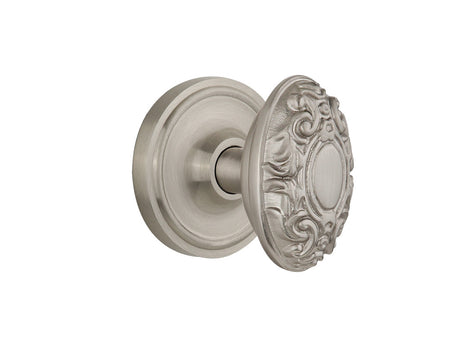 Nostalgic 702040: Classic Rosette w/Victorian Knob Passage Door Set - Satin Nickel