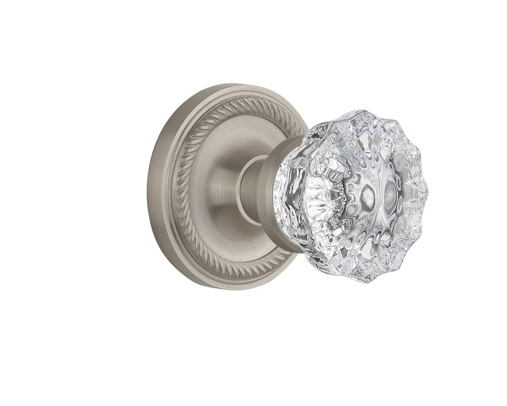 Nostalgic 702120: Rope Rosette w/Clear Crystal Glass Knob Single Dummy Door Set - Satin Nickel