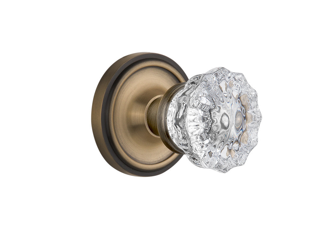 Nostalgic 702173: Classic Rosette w/Clear Crystal Glass Knob Single Dummy Door Set - Antique Brass