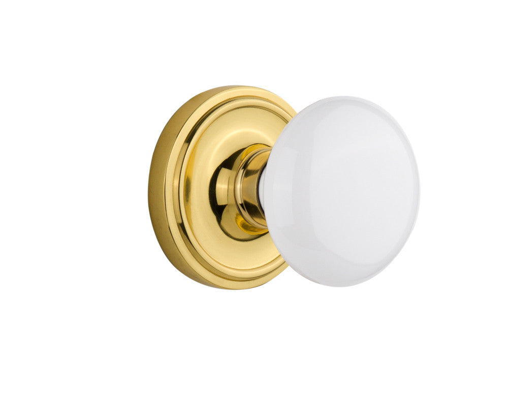 Nostalgic 702203: Classic Rosette w/White Porcelain Knob Privacy Door Set - Polished Brass