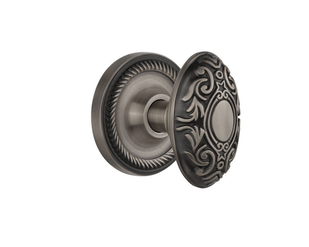 Nostalgic 702526: Rope Rosette w/Victorian Knob Privacy Door Set - Antique Pewter