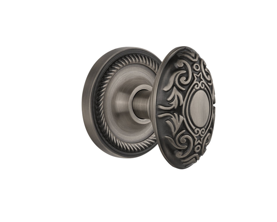Nostalgic 702526: Rope Rosette w/Victorian Knob Privacy Door Set - Antique Pewter