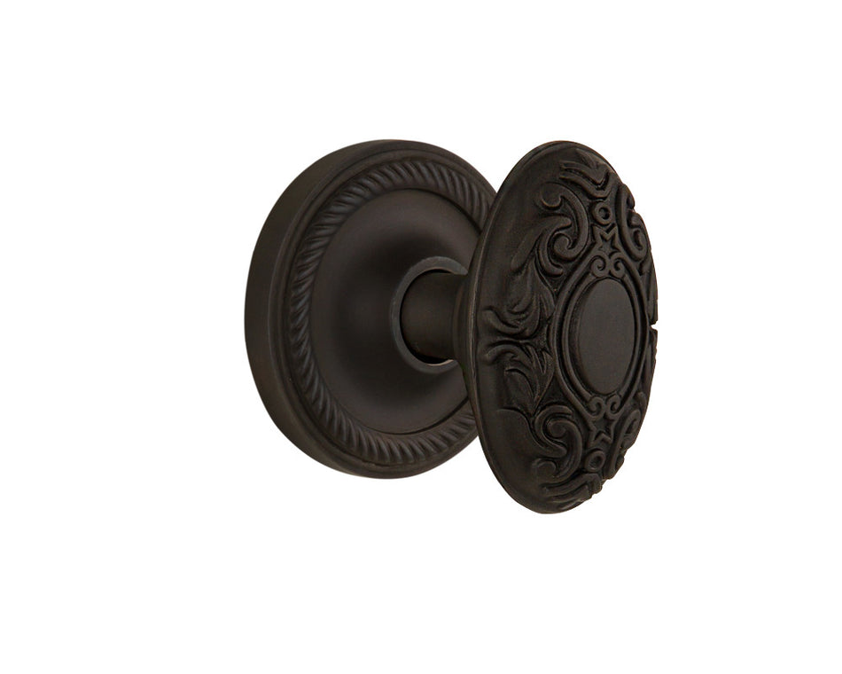 Nostalgic 702527: Rope Rosette w/Victorian Knob Privacy Door Set - Oil-Rubbed Bronze