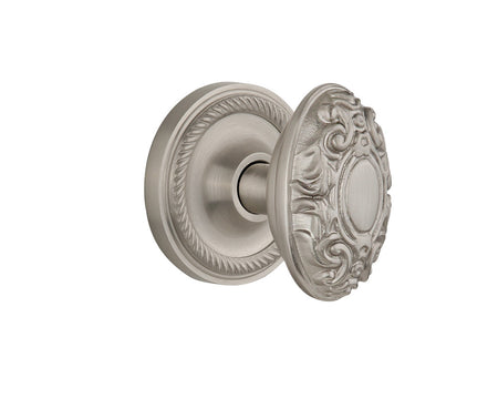 Nostalgic 702534: Rope Rosette w/Victorian Knob Passage Door Set - Satin Nickel