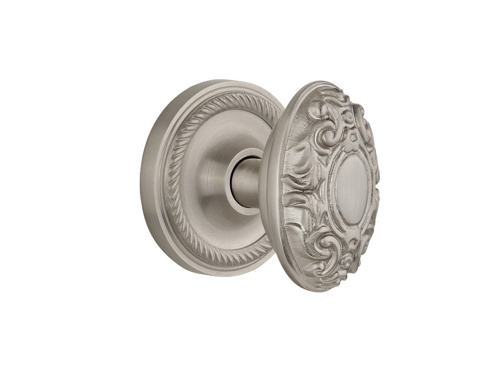 Nostalgic 702534: Rope Rosette w/Victorian Knob Passage Door Set - Satin Nickel